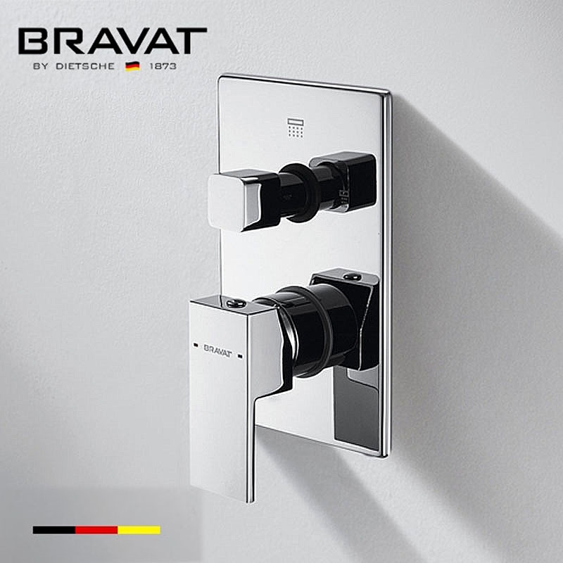 Bravat Amazing Style Square Chrome Dual Handle Wall Mount Mixer
